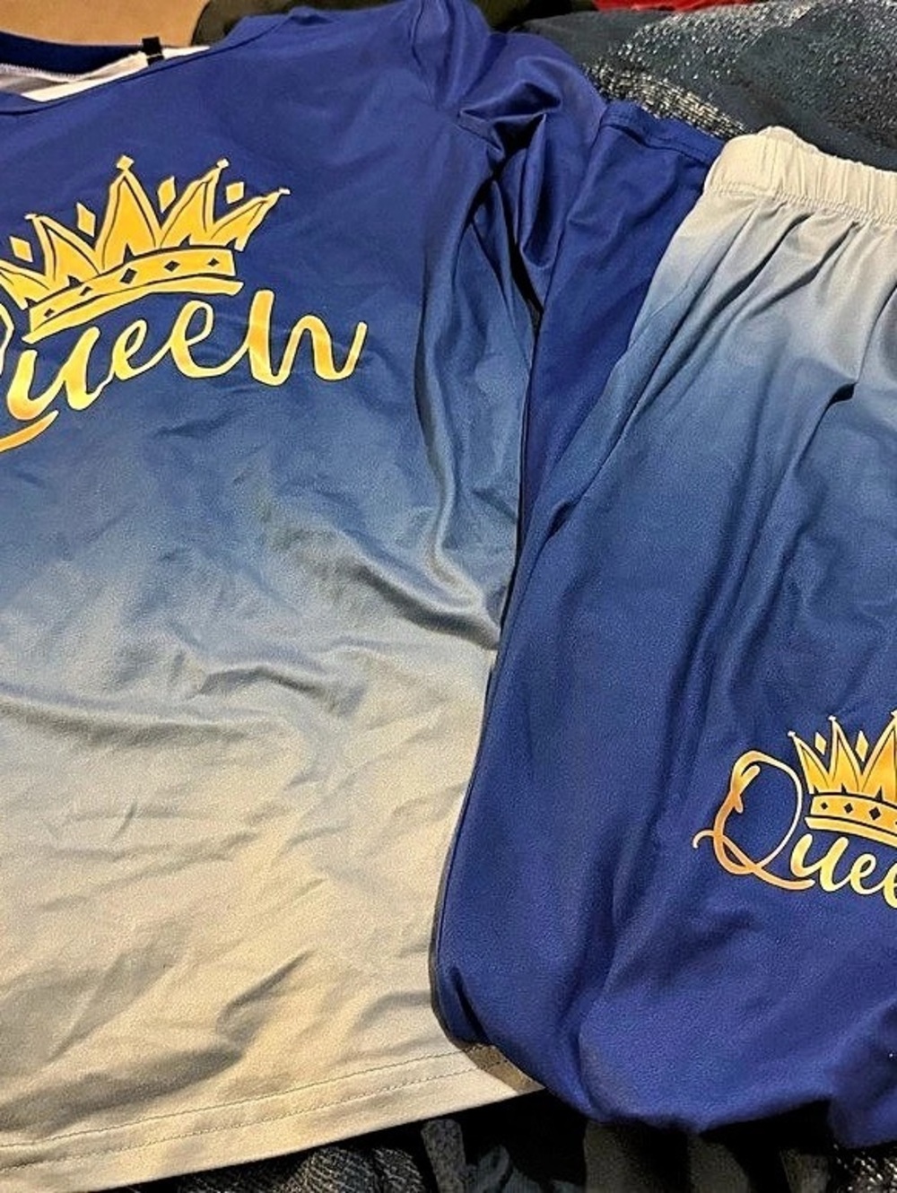 Women Queen Matching Set in Blue & Gold